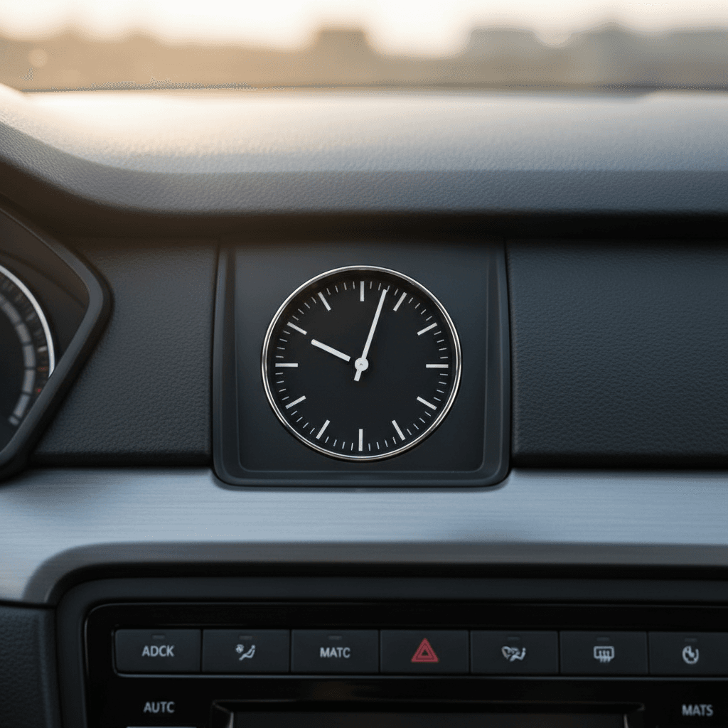 Dashboard clock showing punctual timing